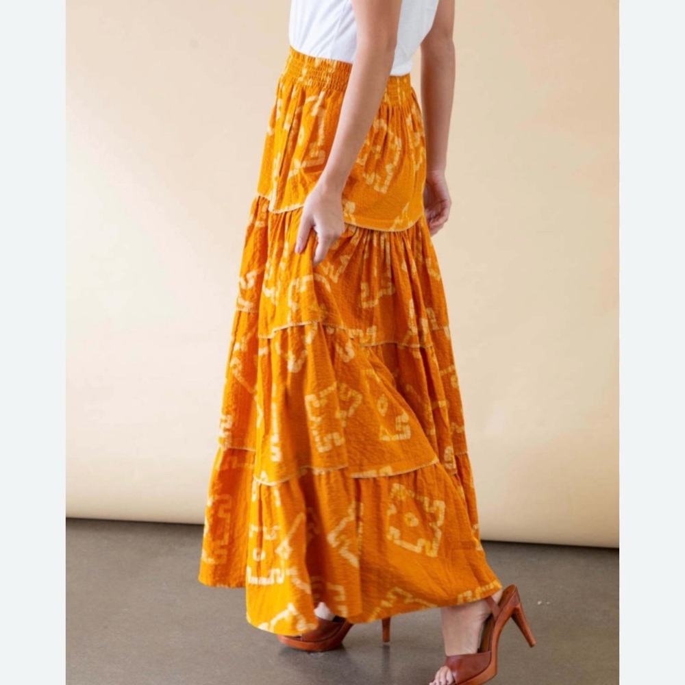 NWT The Odells Lidia Tiered Maxi Skirt 2X Orange Boho $258